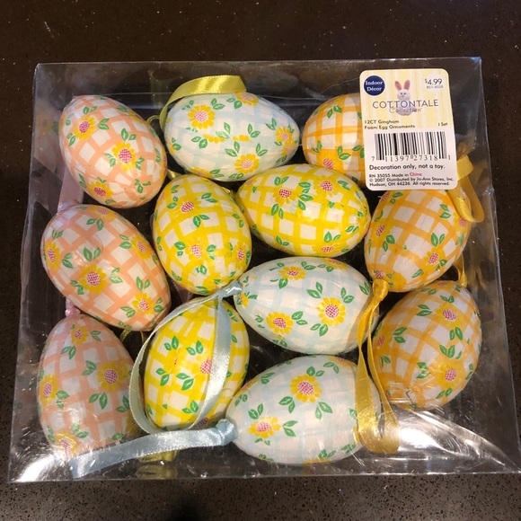 Cottontale 12 Gingham Foam Fabric Pastel Easter Eggs Retro Deco Party Ornaments - Picture 5 of 8